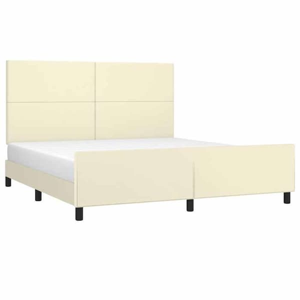 Maison Exclusive - Sengestel med hovedgærde Creme 160x200 cm Syntetisk læder Grädde