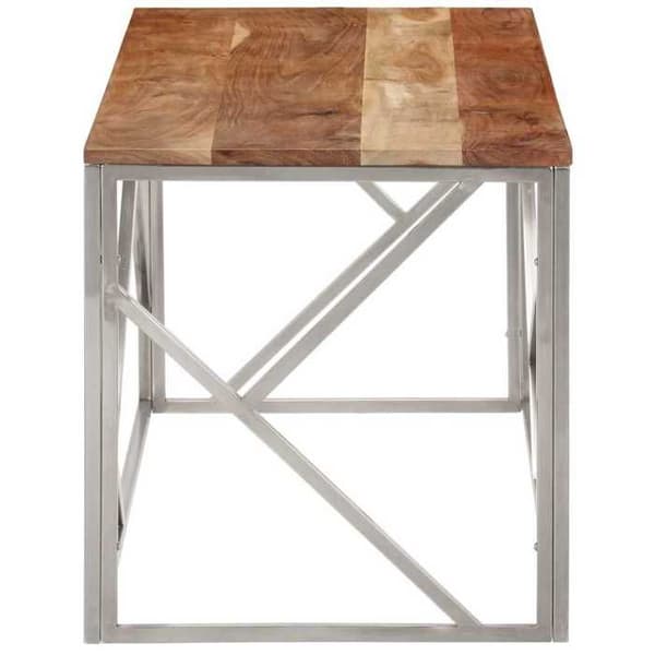 Bord - EKSKLUSIV HUS - Akacie - Rustfrit stål - Massivt akacietræ - Moderne design Silver