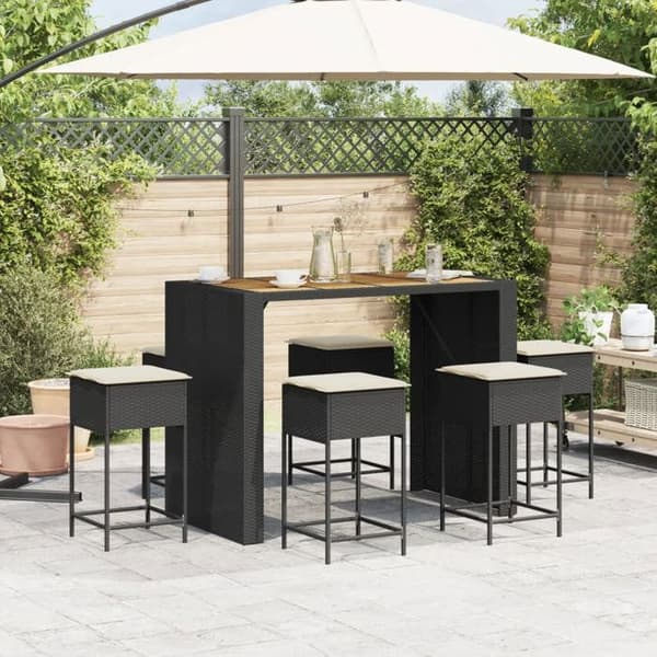 Maison Exclusive - Havebar sæt 7 dele med sorte polyrattan puder Svart