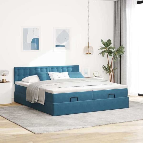 Maison Exclusive - Ottomansängram med mörkblå sängmatta 180x200 cm sammet mörkblå, vit