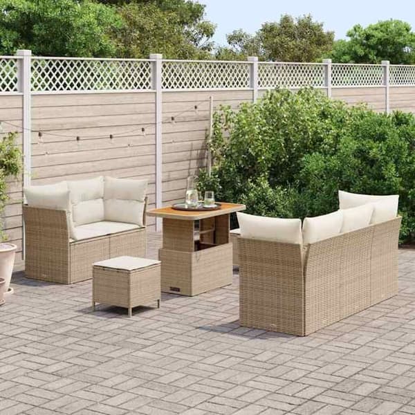Trädgårdsmöbelset - EXKLUSIVT HUS - Modulär - Beige - Polyrotin & akacia - Justerbart bord beige