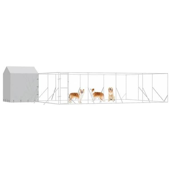 Maison Exclusive - Ulkoilma koirankoppi hopeakatolla 10x6x2,5 m