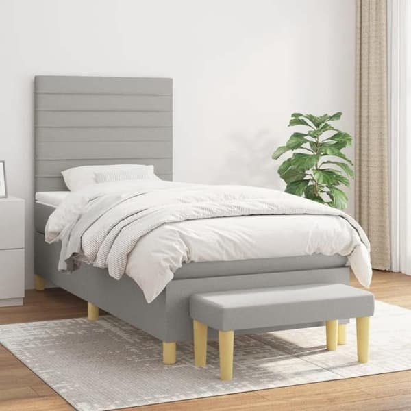 Maison Exclusive - Seng med lameller og madras Grå lys 100x200cm Stof