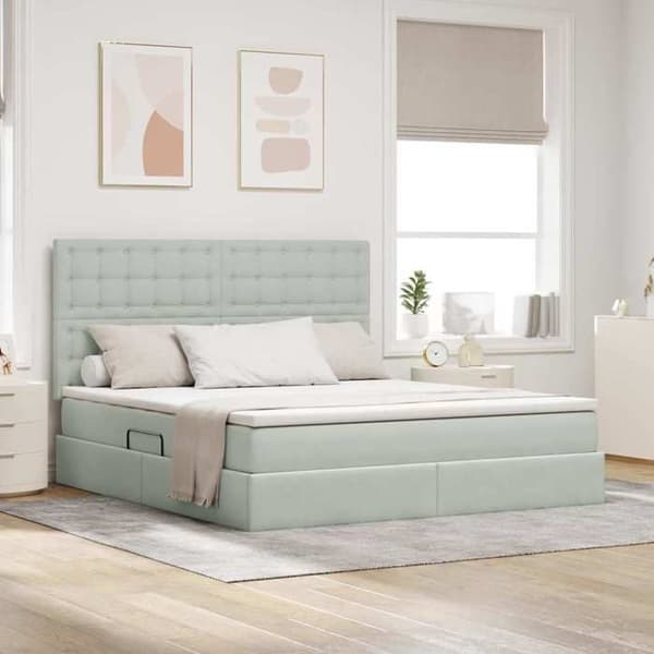 Maison Exclusive - Säng med förvaring och madrass Grå ljus 180 x 200 cm Sammet Ljusgrått