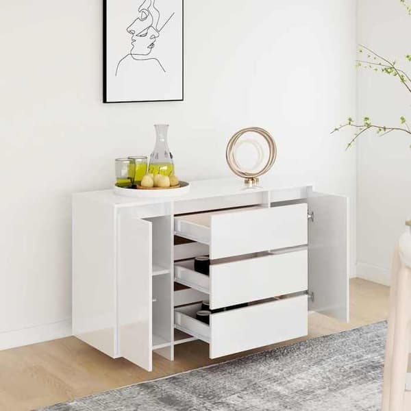 Buffet - EKSKLUSIVT HUS - 120x41x75 cm - Hvid glans - Ingeniørtræ - 2 døre, 3 skuffer Strålande vit