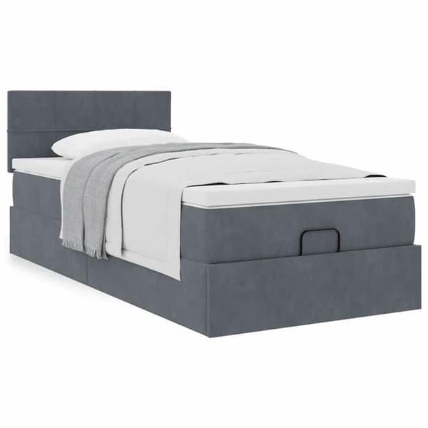 Maison Exclusive - Ottomansängram och madrass grå mörk 90x200 cm sammet mörkgrå, vit