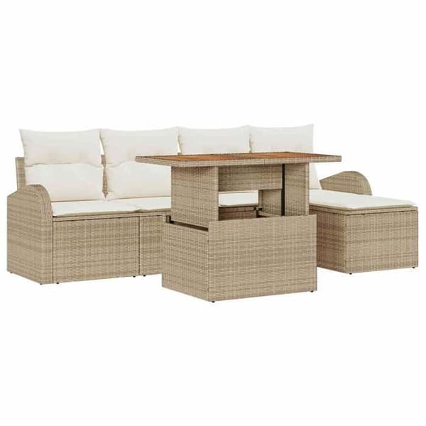 Maison Exclusive - 6 osan beige polyrottinkinen puutarhakalustesetti