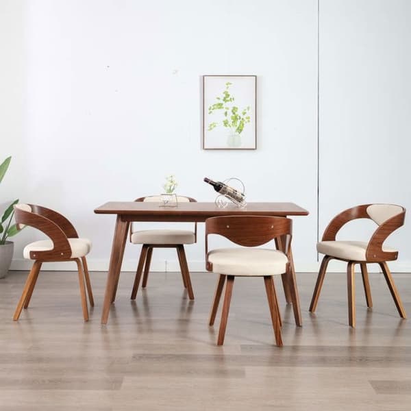 Maison Exclusive - Matstolar set om 4 kräm trä böjd och konstläder grädde