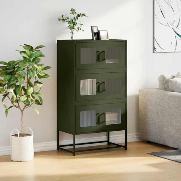 Maison Exclusive - Buffé hög olivgrön 68x39x123 cm stål