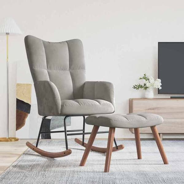 Maison Exclusive - Gungstol med fotstöd Ljusgrå Sammet Ljusgrått