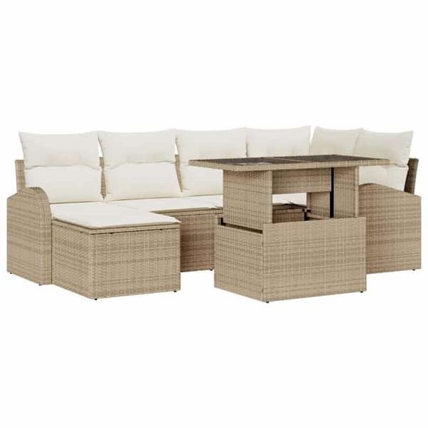 Maison Exclusive - 7 osan beige ja kerma polyrottinkinen puutarhakalustesetti