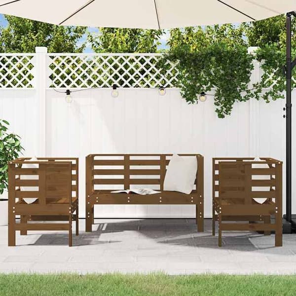 Maison Exclusive - Trädgårdsmöbler 3 delar honung brun massiv furu
