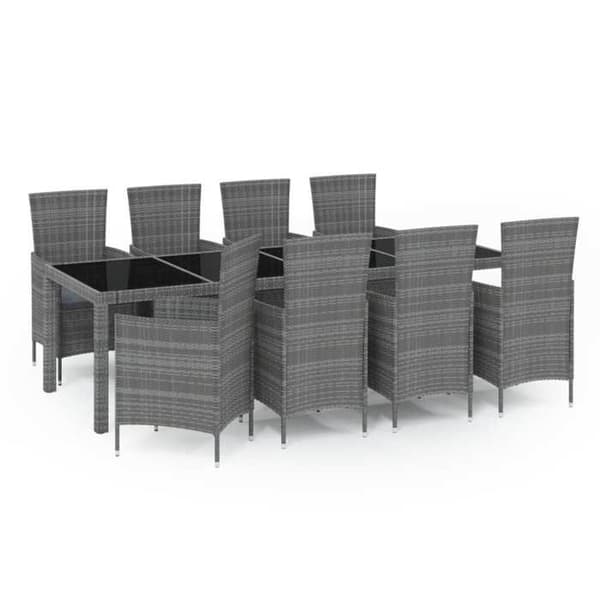 Maison Exclusive - Utomhusmatgrupp 9 delar med kuddar i flätad resin Grå