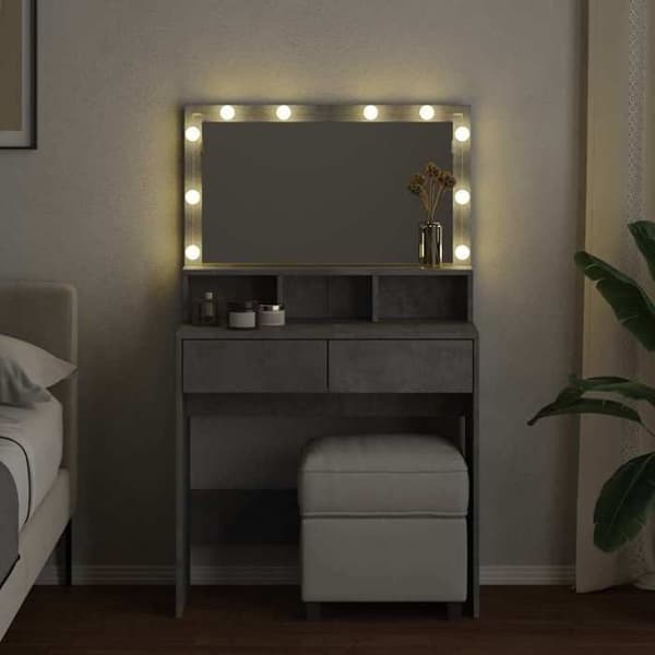 Maison Exclusive - Sminkbord med LED grå betong 80x41x134,5 cm