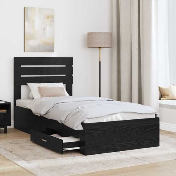 Maison Exclusive - Sengestel i sort eg 90 x 190 cm Ingeniørtræ svart ek