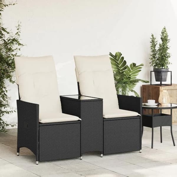 Havemøbel - EKSKLUSIVT HUS - Justerbart - 2 pladser - Sort poly rattan - Indbygget midterbord Svart