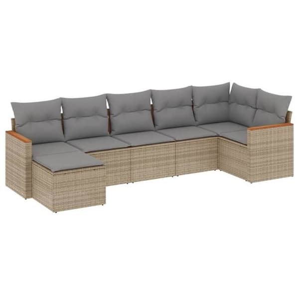 Maison Exclusive - Trädgårdsmöbler med kuddar 7 delar blandning beige flätad resin