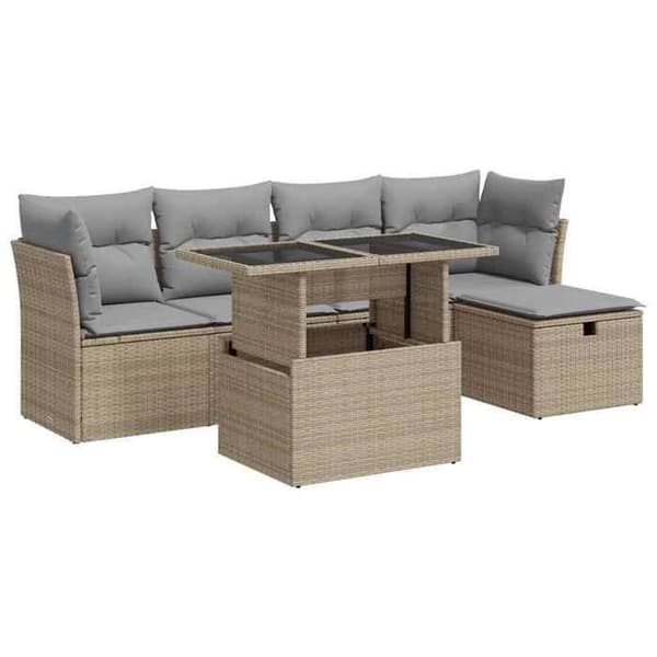 Maison Exclusive - Trädgårdsmöbler med kuddar 6 delar beige flätad resin