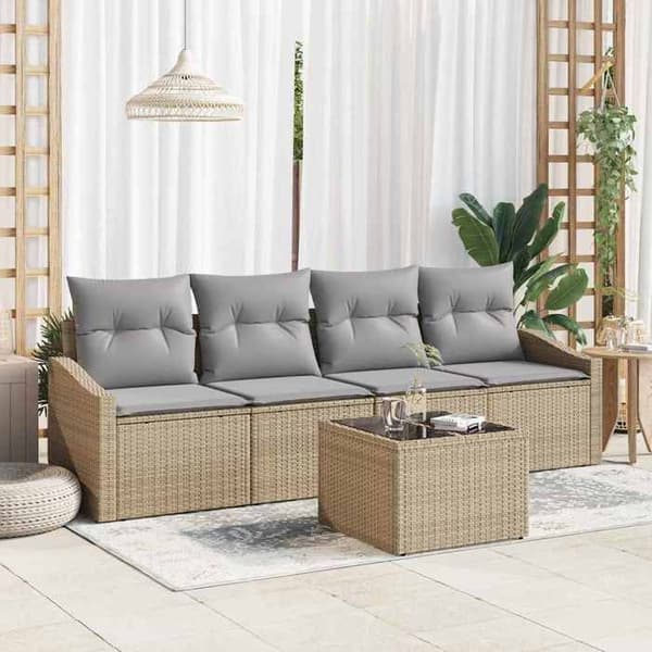 Maison Exclusive - 5 osan sohvasetti beige ja harmaa polyrottinki
