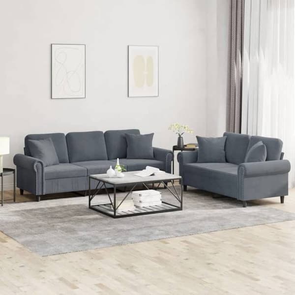 Maison Exclusive - 2 kpl sohvasetti tummanharmailla samettityynyillä