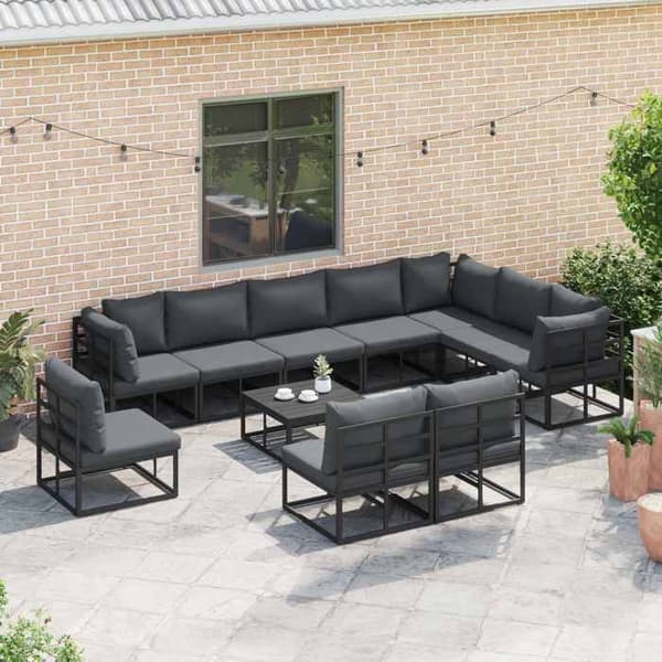 Maison Exclusive - 10-delars trädgårdsoff-set i svart aluminium