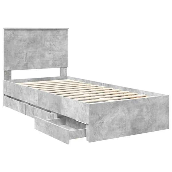 Maison Exclusive - Sängram med låda Grå betong 90 x 190 cm Ingenjörsträ