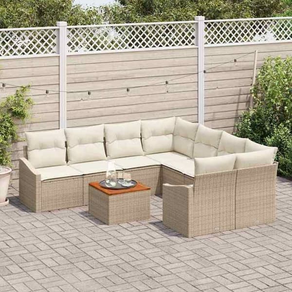 Maison Exclusive - 9 osan beige polyrottinkinen puutarhakalustesetti