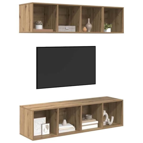 Maison Exclusive - 3-delt TV-møbel sæt i håndlavet egetræ, ingeniørtræ Hantverks-ek