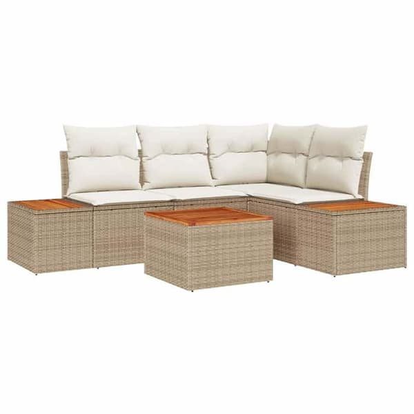 Maison Exclusive - 5-delars trädgårdsoff-set Beige Polyrotting