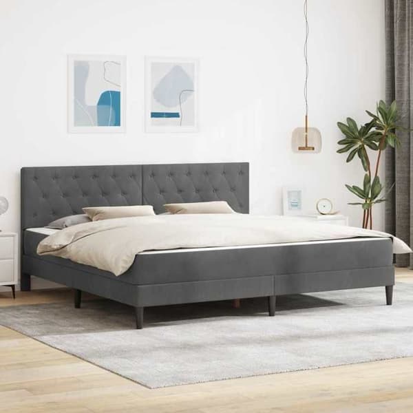 Maison Exclusive - Sengestel med madras Mørkegrå 180 x 200 cm Velour Mörkgrå