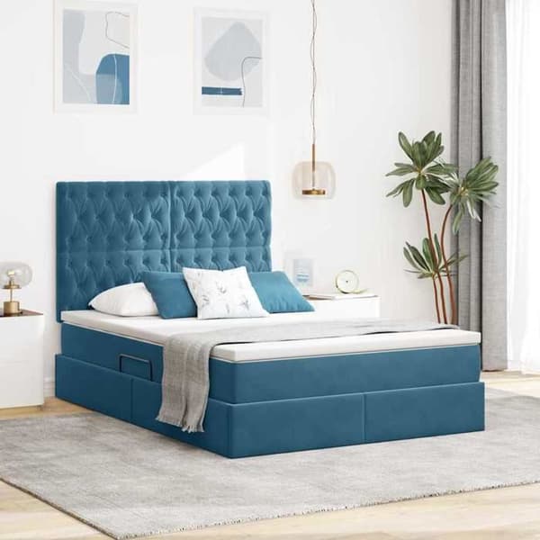 Maison Exclusive - Säng med förvaring och madrass Mörkblå 140 x 200 cm Sammet Mörkblå