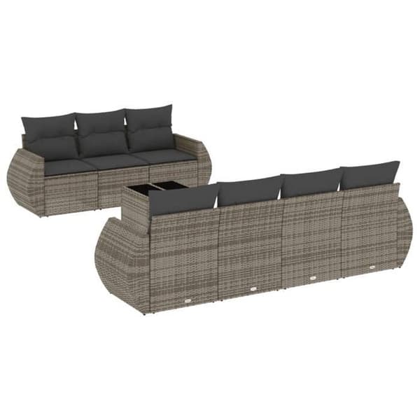 Havemøbel sæt - MAISON EXCLUSIVE - 8 dele - Grå PE rattan - Tempereret glasplade - Aftagelige puder Grå