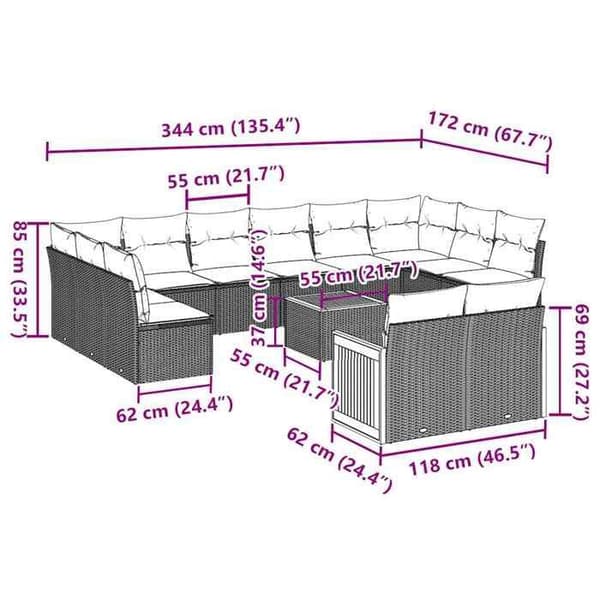 Maison Exclusive - Trädgårdsmöbler med kuddar 13 delar svart flätad resin