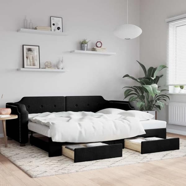 Maison Exclusive - Sengebænk med udtræk og skuffer sort 90x190 cm stof