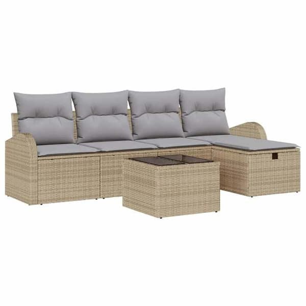 Trädgårdsmöbelset - EXKLUSIV HEM - 6 delar - polyrotin - akaciaträ - justerbart bord beige