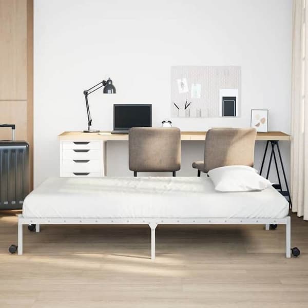 Sengestel - EKSKLUSIV HUS - 100x190 cm - foldbar - hvid stål - lamelbund Vit