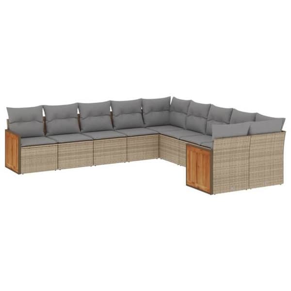 Maison Exclusive - Trädgårdsmöbler med kuddar 10 delar beige flätad resin