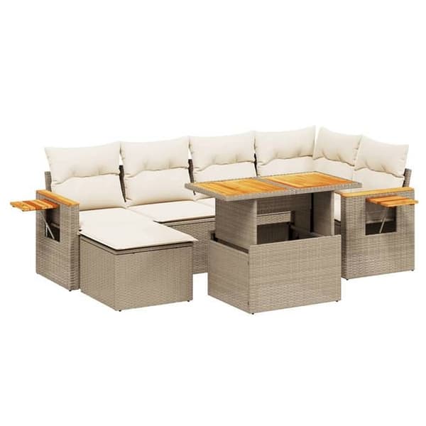 Maison Exclusive - Trädgårdsmöbler med kuddar 7 delar beige flätad resin