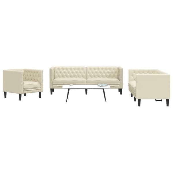 Maison Exclusive - Chesterfield sofa sæt 3 dele creme kunstlæder