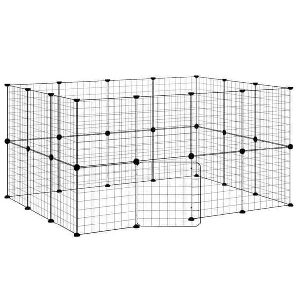Maison Exclusive - Kæledyrbur med 28 paneler og dør Sort 140x105x70 cm