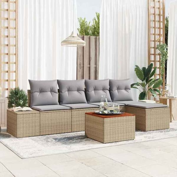 Maison Exclusive - 6 osan beige polyrottinkinen puutarhakalustesetti