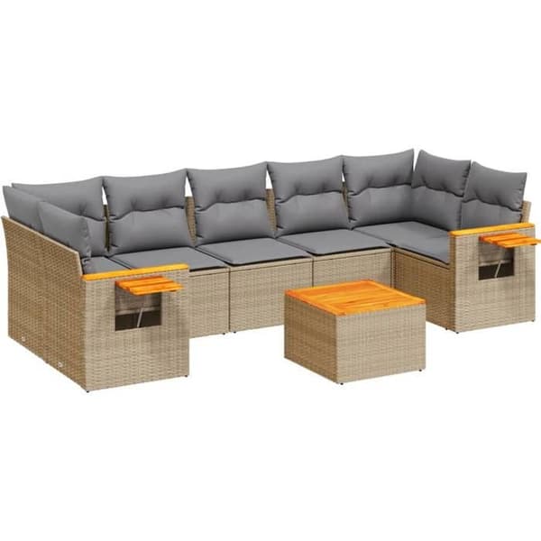 Maison Exclusive - Trädgårdsmöbler med kuddar 8 delar beige flätad resin