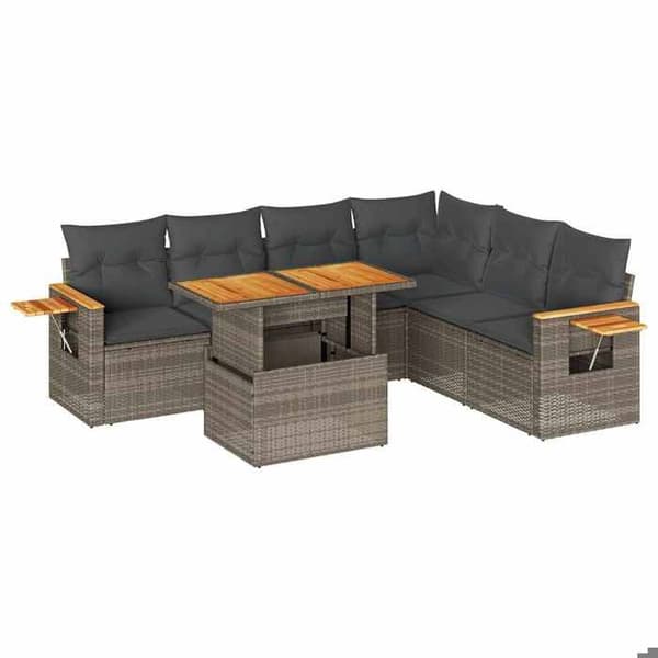 Maison Exclusive - Trädgårdsmöbler med kuddar 7 delar grå flätad resin akacia
