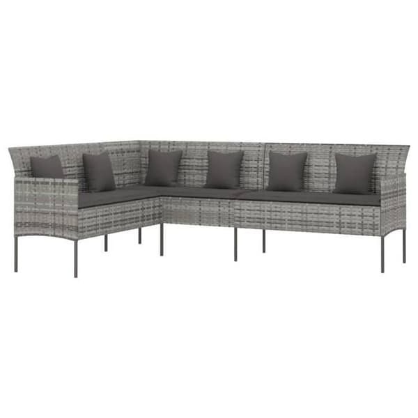Havemøbel - EKSKLUSIVT HUS - L-formet sofa - Vævet harpiksmateriale - Tykkede grå puder - Stålramme Grå (kuddar)