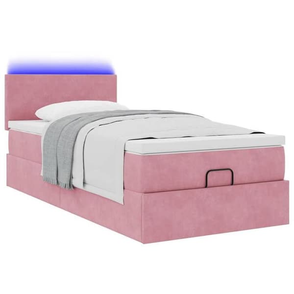 Seng ottoman - Maison Exclusive - 80x200 cm - Velour rosa - Opbevaring & LED Ros