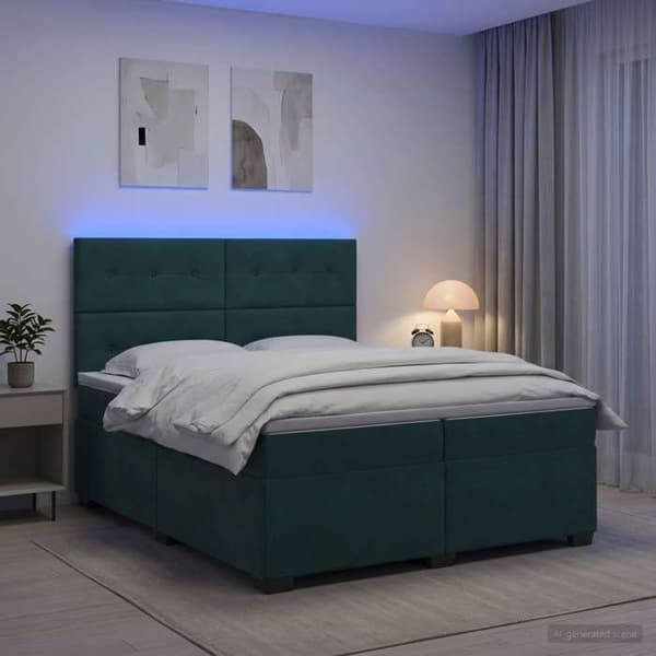 Maison Exclusive - Boxspring-sänky tummanvihreällä patjalla 200 x 200 cm Sametti Mörkgrön