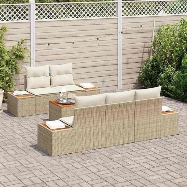 Maison Exclusive - 6 osan beige polyrottinkinen puutarhakalustesetti