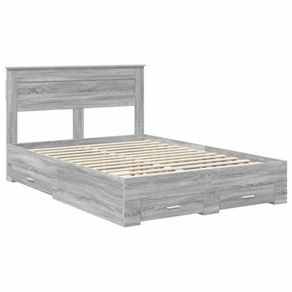 Sengestel - EKSKLUSIV HUS - Grå Sonoma - 140x190 cm - Ingeniørtræ - Skuffeopbevaring Gris Sonoma