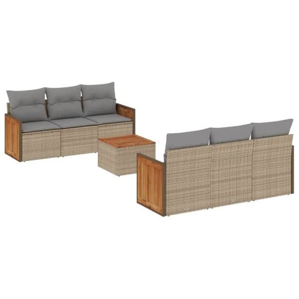 Maison Exclusive - Trädgårdsmöbler med kuddar 7 delar beige flätad resin