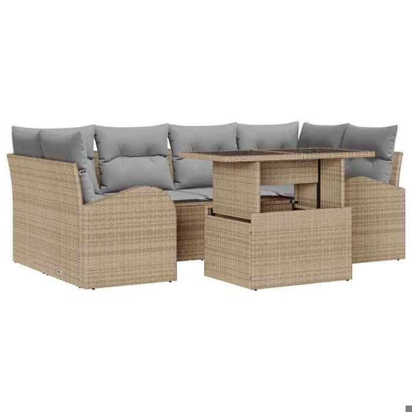 Maison Exclusive - 7 osan beige polyrottinkinen puutarhakalustesetti